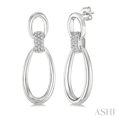 Silver Bold Oval Shape Link Diamond Earrings