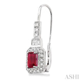 6x4 MM Emerald Shape Ruby and 1/2 Ctw Baguette and Round Cut Diamond Earrings in 14K White Gold