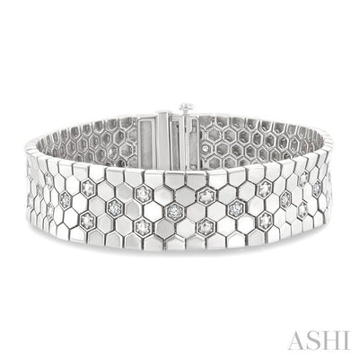 Silver Bold Honeycomb Diamond Fashion Bracelet