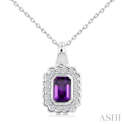 Silver Bold Emerald Shape Gemstone Pendant