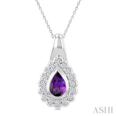 Silver Bold Pear Shape Gemstone Pendant