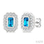 Silver Bold Emerald Shape Gemstone Earrings