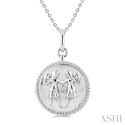 Silver Gemini Zodiac Medallion Pendant