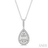 1/3 Ctw Pear Shape Halo Baguette and Round Cut Diamond Fusion Pendant With Chain in 14K White Gold