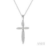 1/4 Ctw Marquise Shape Round Cut Diamond Cross Pendant With Chain in 10K White Gold