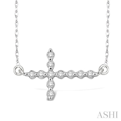 Silver Sideway Cross Diamond Fashion Pendant