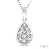 1/3 ctw Pear Shape Round Cut Diamond Cluster Pendant With Chain in 14K White Gold