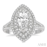 3/4 ctw Marquise Shape Split Shank Round Cut Diamond Semi-Mount Engagement Ring in 14K White Gold