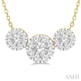 2 Ctw 3-Stone Lovebright Round Cut Diamond Necklace in 14K Yellow and White Gold