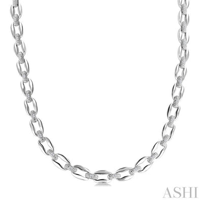 Silver Bold Oval Shape Link Diamond Fashion Necklace