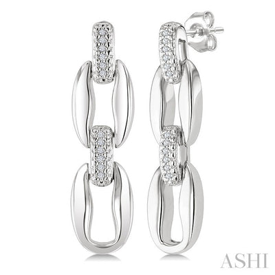 Silver Bold Oval Shape Link Diamond Fashion Earrings