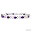 Silver Oval Shape Gemstone & Diamond Bracelet