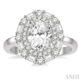 3/4 ctw Oval Shape Baguette and Round Cut Diamond Semi-Mount Engagement Ring in 14K White Gold