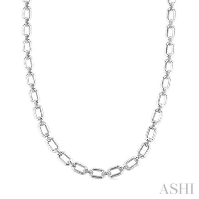 Silver Bold Rectangular Shape Link Diamond Necklace