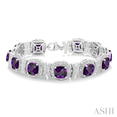 Silver Cushion Shape Gemstone & Diamond Bracelet