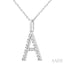 Silver Block 'A' Initial Diamond Pendant