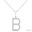 Silver Block 'B' Initial Diamond Pendant