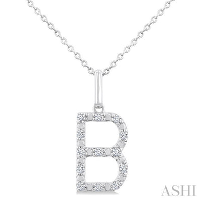 Silver Block 'B' Initial Diamond Pendant