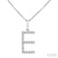 Silver Block 'E' Initial Diamond Pendant