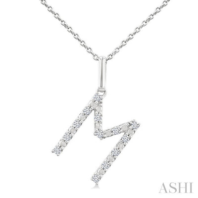 Silver Block 'M' Initial Diamond Pendant