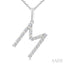 Silver Block 'M' Initial Diamond Pendant