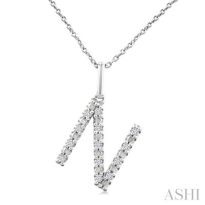 Silver Block 'N' Initial Diamond Pendant