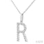 Silver Block 'R' Initial Diamond Pendant