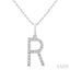 Silver Block 'R' Initial Diamond Pendant