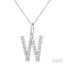Silver Block 'W' Initial Diamond Pendant