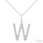Silver Block 'W' Initial Diamond Pendant
