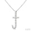 Silver Block 'J' Initial Diamond Pendant