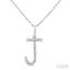 Silver Block 'J' Initial Diamond Pendant