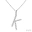 Silver Block 'K' Initial Diamond Pendant