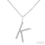 Silver Block 'K' Initial Diamond Pendant