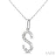 Silver Block 'S' Initial Diamond Pendant