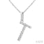 Silver Block 'T' Initial Diamond Pendant