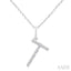 Silver Block 'T' Initial Diamond Pendant
