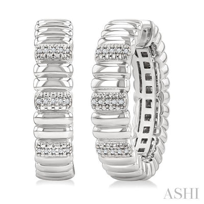 Silver Bold Ribbed Diamond Hoop Earrings