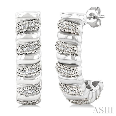 Silver Bold Ribbed Diamond Half Hoop Earrings