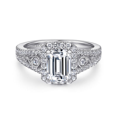 Emerald-cut Diamond Halo Engagement Ring