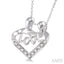 Silver Heart Shape Mom & Child Diamond Fashion Pendant