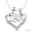 Silver Heart Shape Mom & Child Diamond Fashion Pendant