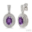 Silver Oval Shape Gemstone & Diamond Earrings
