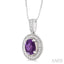 Silver Oval Shape Gemstone & Halo Diamond Pendant