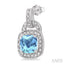 Silver Cushion Shape Gemstone & Diamond Earrings