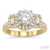 7/8 ctw Circular Tri-Mount Baguette and Round Cut Diamond Semi-Mount Engagement Ring in 14K Yellow and White gold