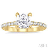 1/2 ctw Cushion Shape Round Cut Diamond Semi-Mount Engagement Ring in 14K Yellow Gold