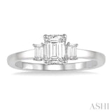 5/8 Ctw Emerald and Baguette Diamond Engagement Ring with 1/2 Ct Emerald cut Center Stone in 14K White Gold