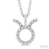 1/10 ctw Taurus Round Cut Diamond Zodiac Pendant With Chain in 10K White Gold