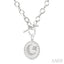 Silver Crescent Moon & Star Toggle Diamond Fashion Necklace